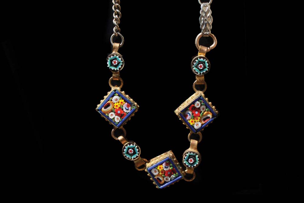Mosaic Glass and Brass Necklace - Necklaces